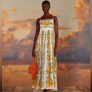 NWT FARM Rio Tropical Lightness Beaded Strap Maxi Dress Flowing Lily Flowers S